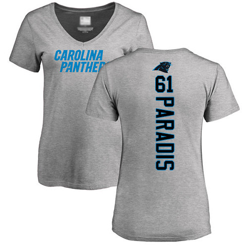 Carolina Panthers Ash Women Matt Paradis Backer V-Neck NFL Football #61 T Shirt->nfl t-shirts->Sports Accessory